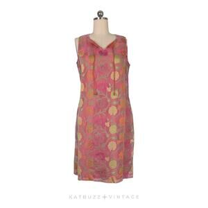 Floral Midi Dress Cotton Silk Handmade Tibet Tie Pink Green Orange Yellow M